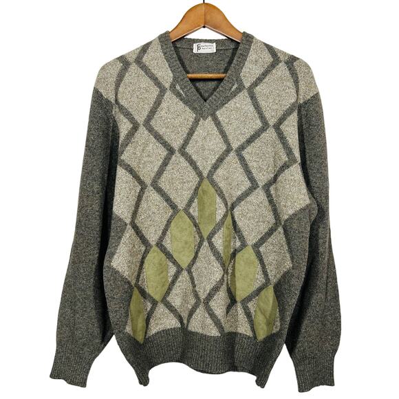 Vintage Paul Fourticq V Neck Sweater Suede Panel Geo Abstract - 4 - Picture 1 of 6